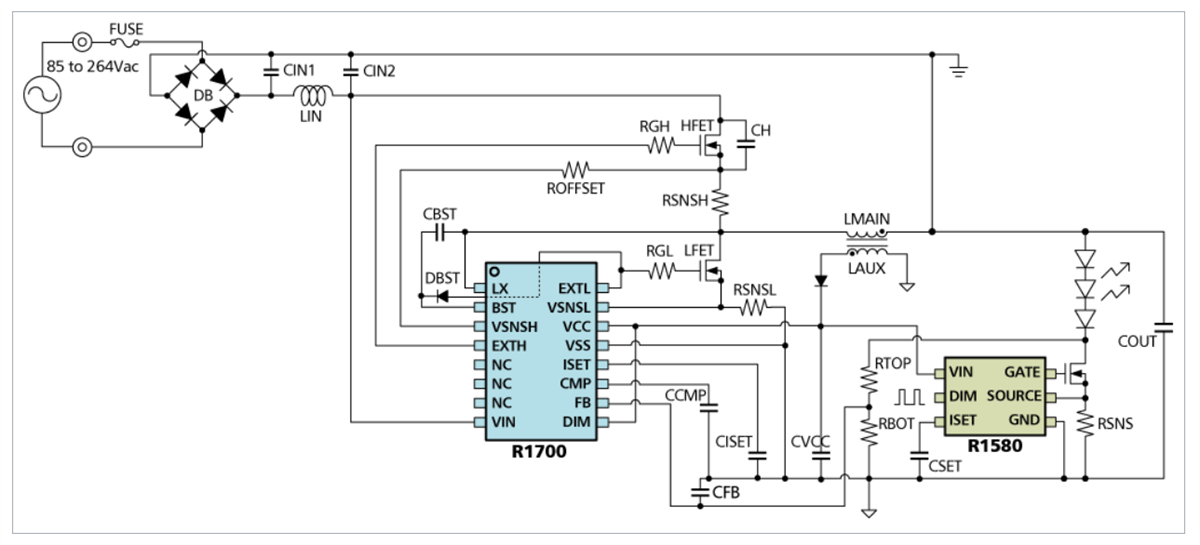 Application Circuit Diagram - Nisshinbo R1700V Series PFC/LED Driver Controllers